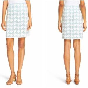 Tory Burch Pierce Embroidered Skirt | White + Mint Green Overlay Skirt Size 2